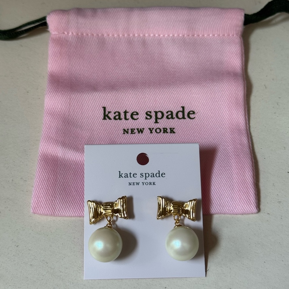Kate Spade Pearl & Gold Bow Earrings - Picture 11 of 13